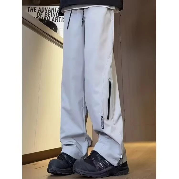 2025美式高街纯色防风防水户外休闲机能加绒直筒冲锋裤男女同款