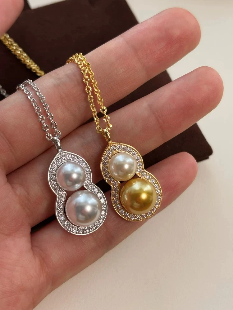 坠链均925银 【高端系列】海水葫芦双子星南洋浓金色珠珠吊坠项链