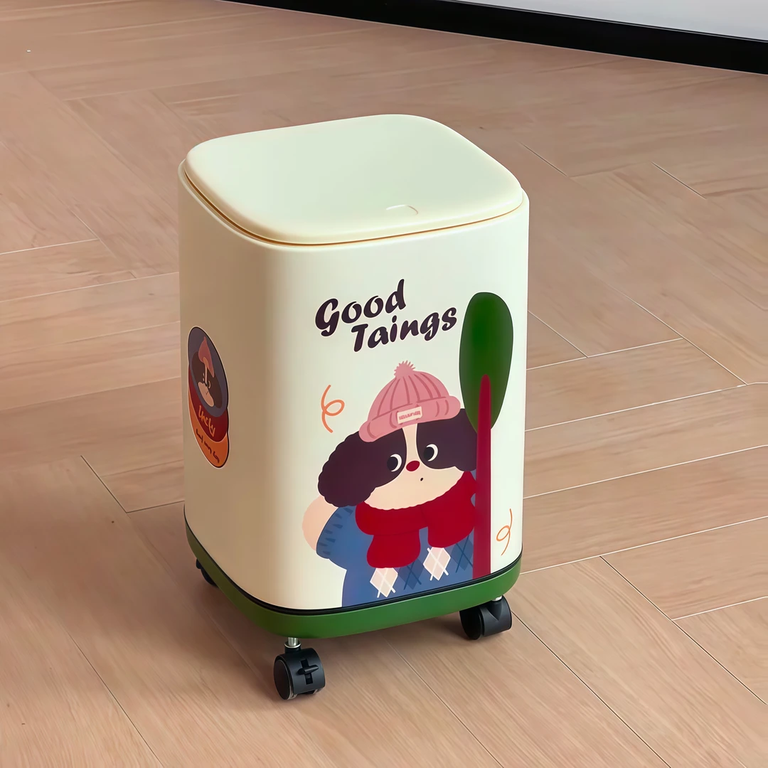 【新家的100个快递】卡通垃圾桶可爱奶油风带废轮纸篓家用垃圾筒
