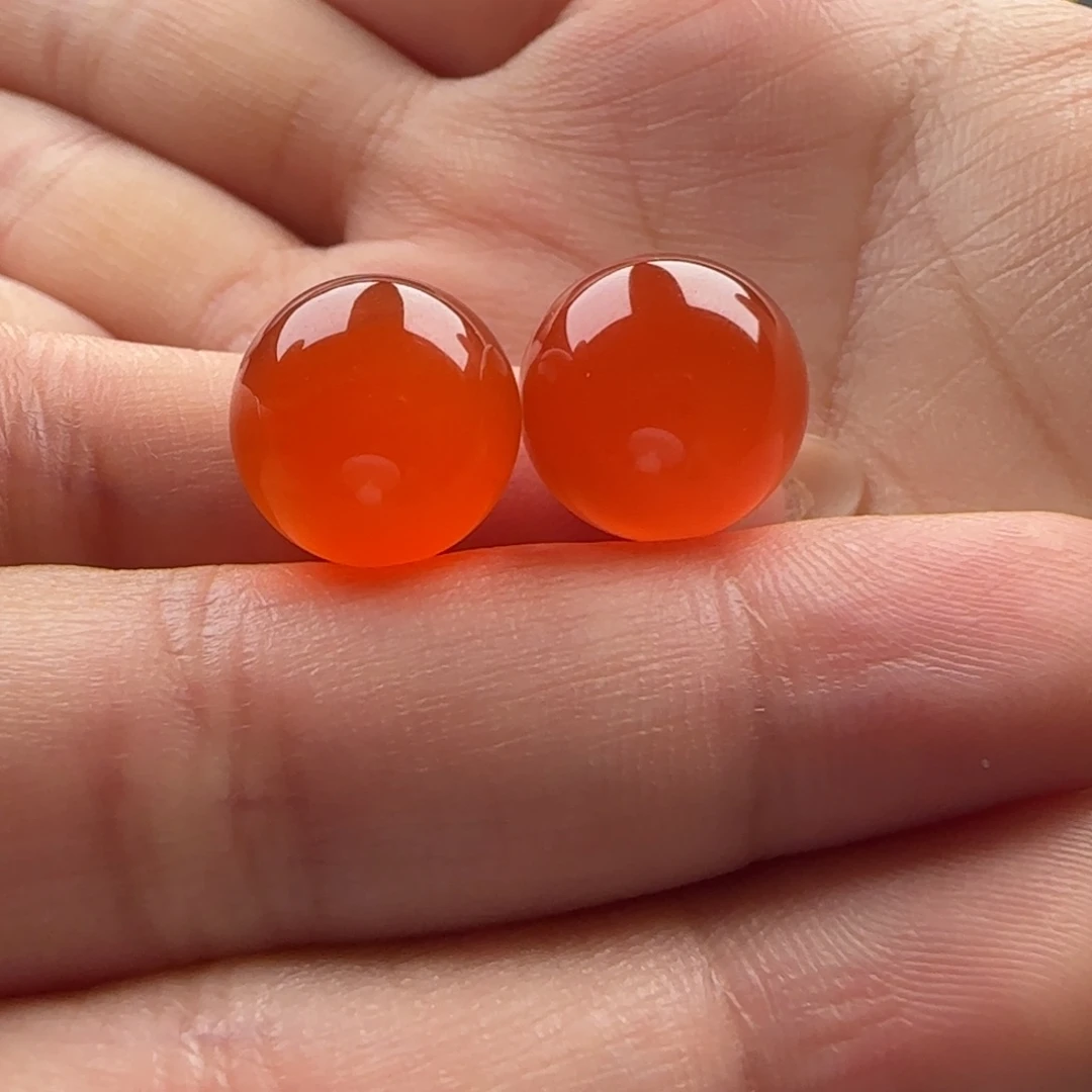 南红玛瑙未镶嵌圆珠对珠12.4