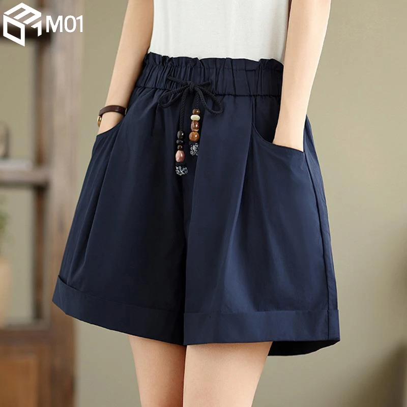 M01运动休闲短裤女士夏季薄款2025新款大码宽松阔腿花苞五分裤子