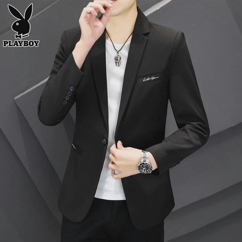 花花公子黑色西服男士商务修身便服单西春秋季款潮流小西装外套男