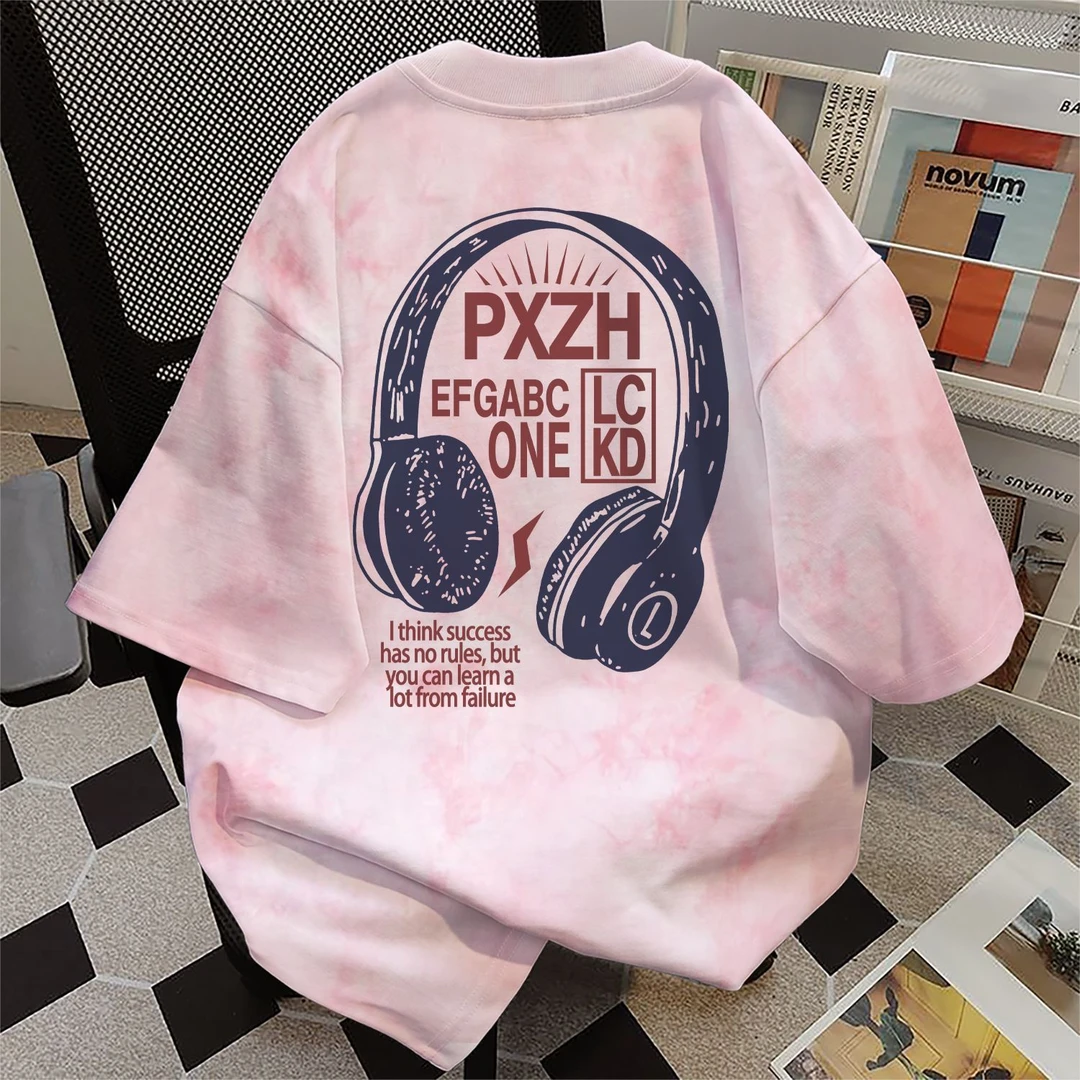 100%纯棉国潮小众扎染短袖t恤男女夏季街头宽松圆领高级情侣上衣