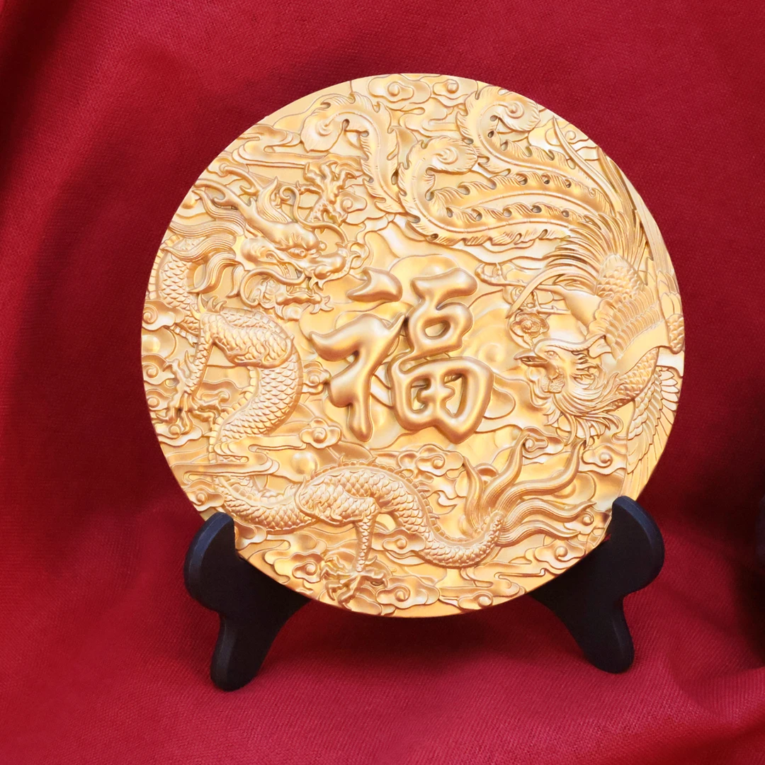 龙凤高档大号18公分龙凤财库家居桌面摆件客厅玄关创意桌面装饰