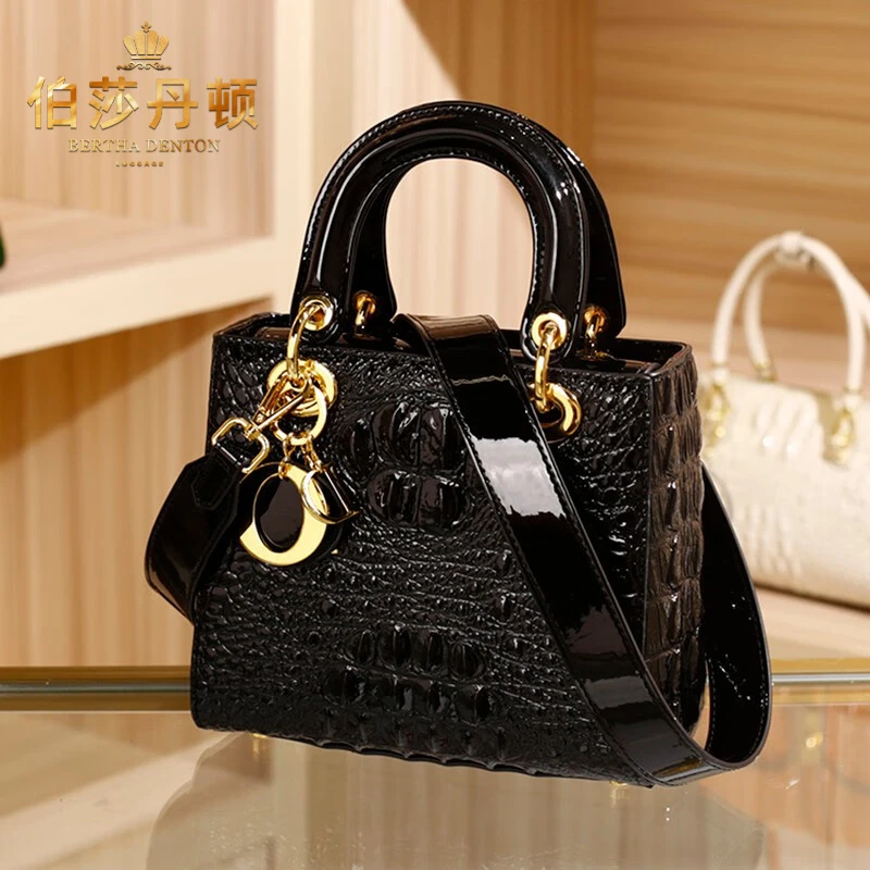 伯莎丹顿鳄鱼纹手提包包女士新款时尚高级感戴妃包百搭单肩斜挎包