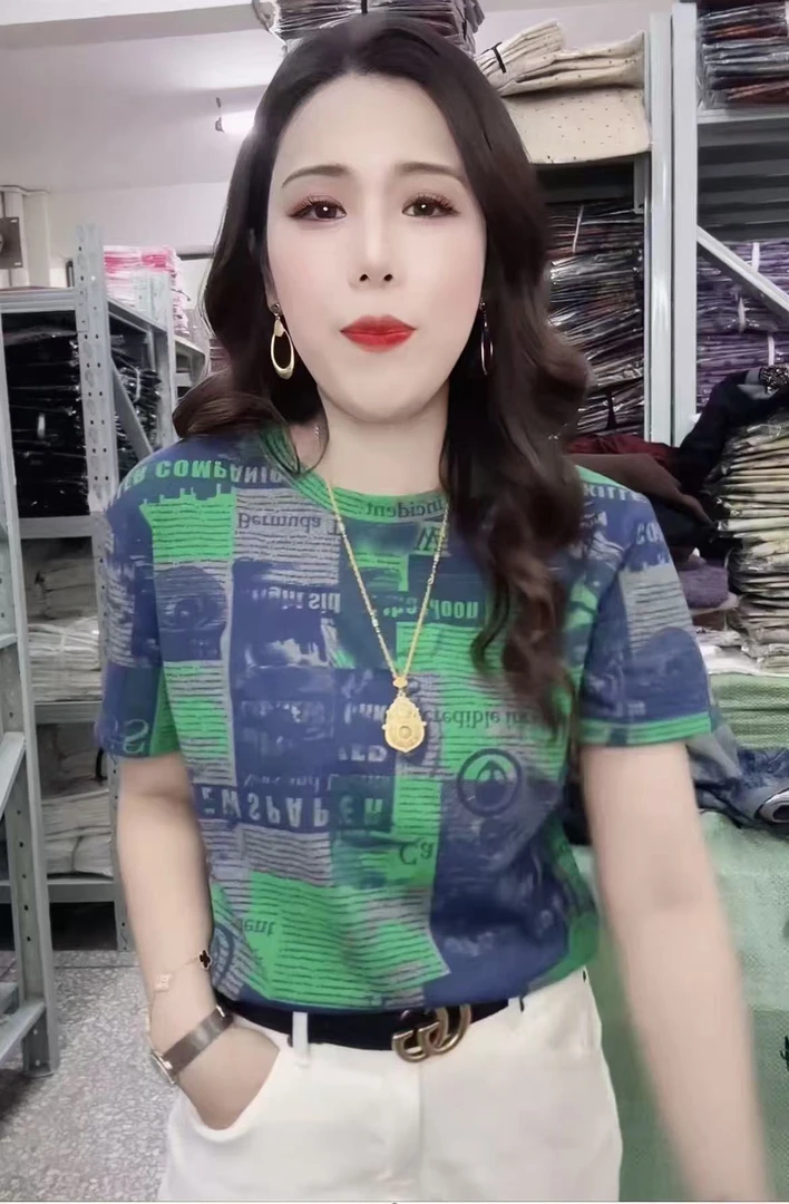 满印图纸印花短袖T恤女大码夏季新款设计感时尚修身显瘦上衣2016