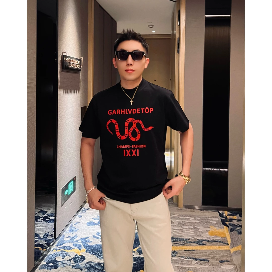 【痞帅红蛇】25春夏液氨棉简约时尚情侣短袖T恤男士休闲百搭印花
