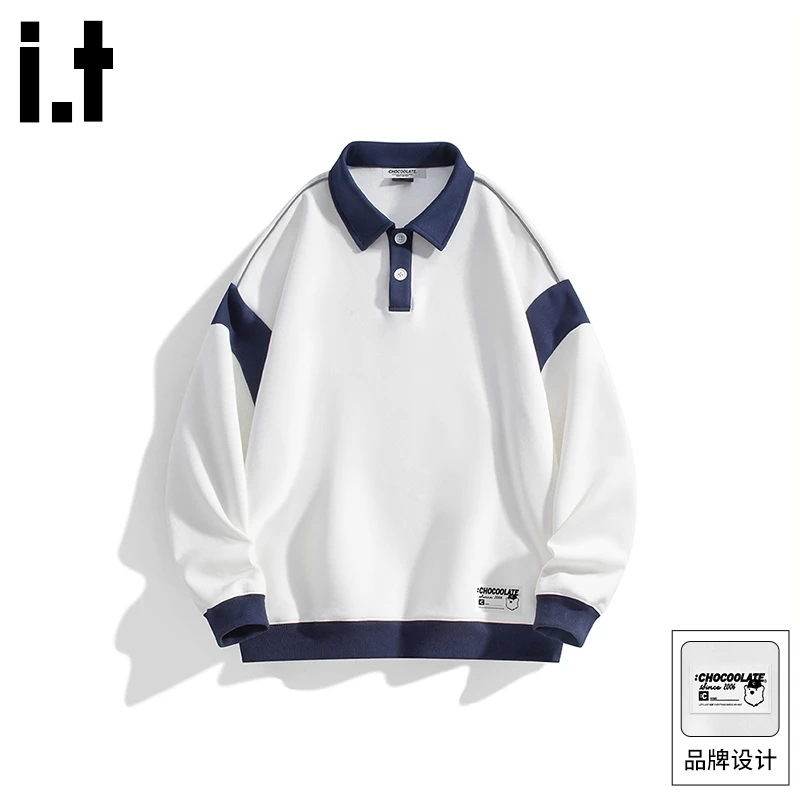 it CHOCOOLATE撞色翻领卫衣男春秋款POLO衫宽松休闲潮牌长袖上衣