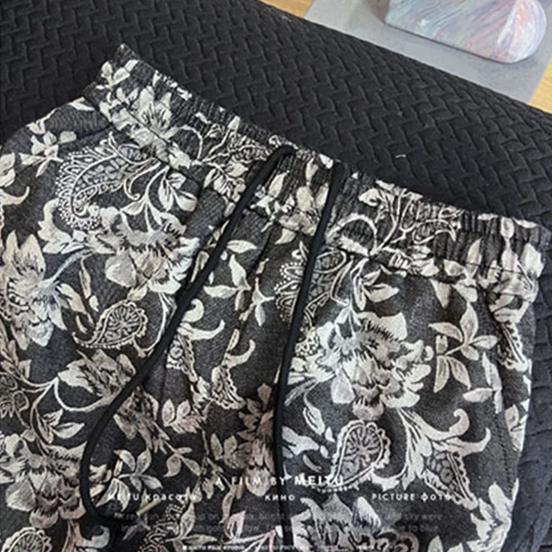 2025春秋新款复古高级感提花宽松阔腿裤女薄款松紧腰休闲长裤ins