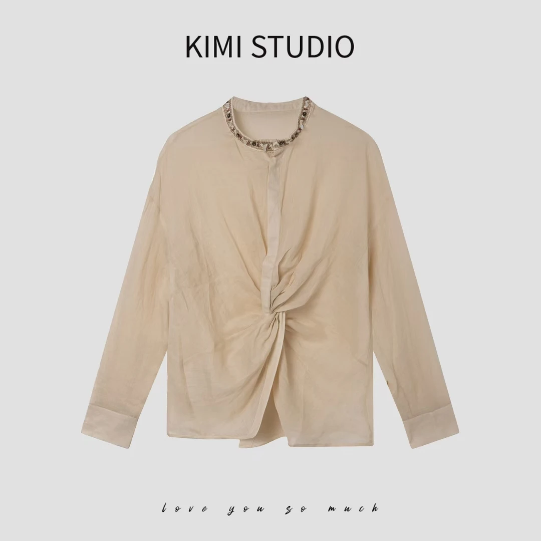 SS251626   设计师扭结重工钉珠100%苎麻薄款衬衫