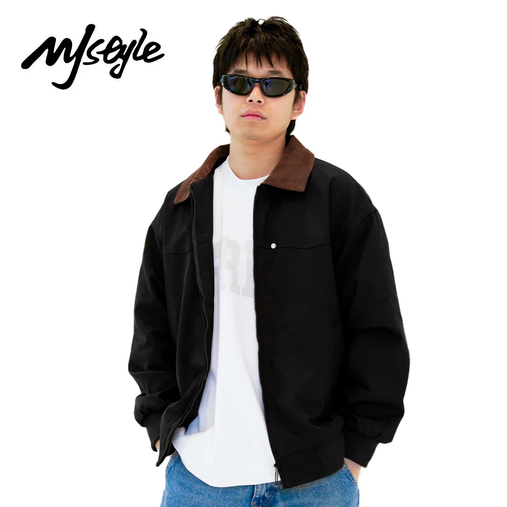 MJSTYLE时尚灯芯绒翻领简约商务梭织男士外套潮户外透气耐磨春季