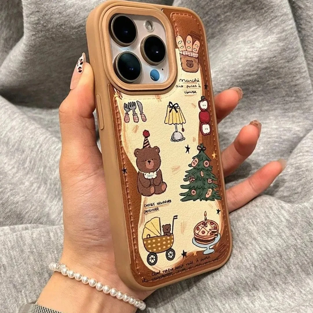 甜品可爱小熊圣诞树适用iPhone17promax鼓包皮纹手机壳16软15