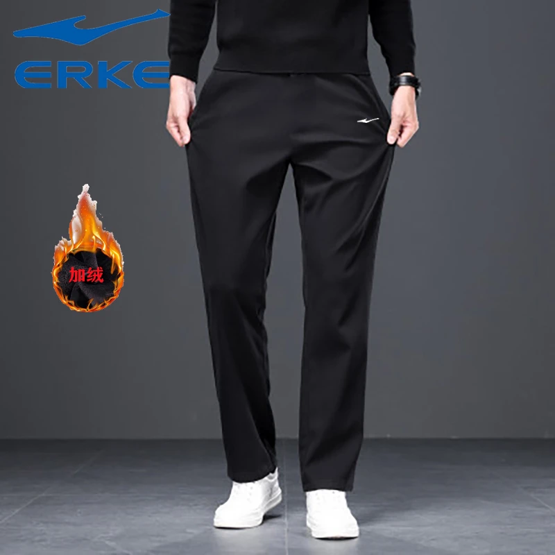 鸿星尔克运动户外男裤2025春季新款直筒加绒保暖针织休闲健步长裤