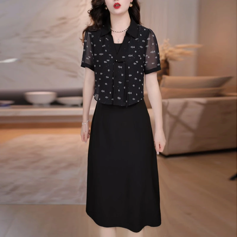 时尚洋气减龄假两件连衣裙女2025夏季新款妈妈时髦精致女人味裙子