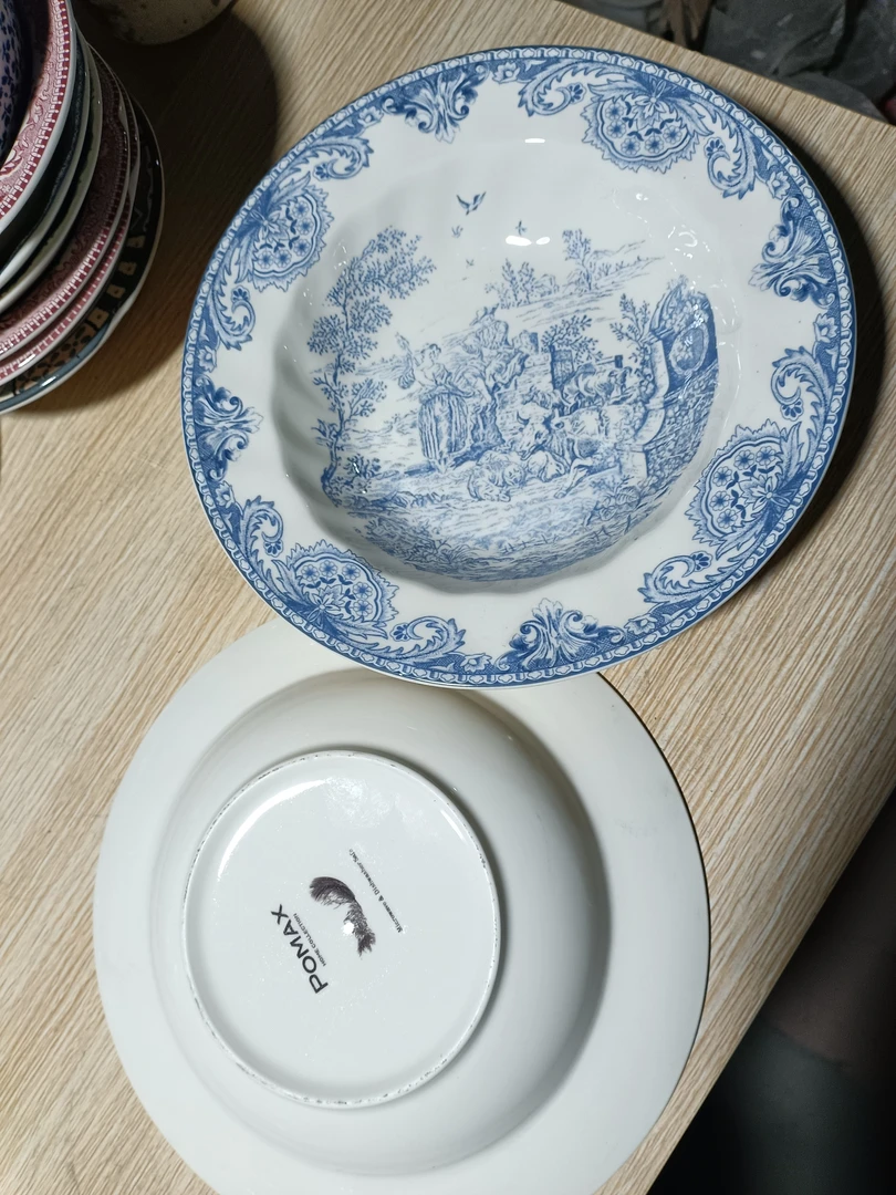 （2支）牧马人蓝色青花汤盘口径22 cm完美慎拍