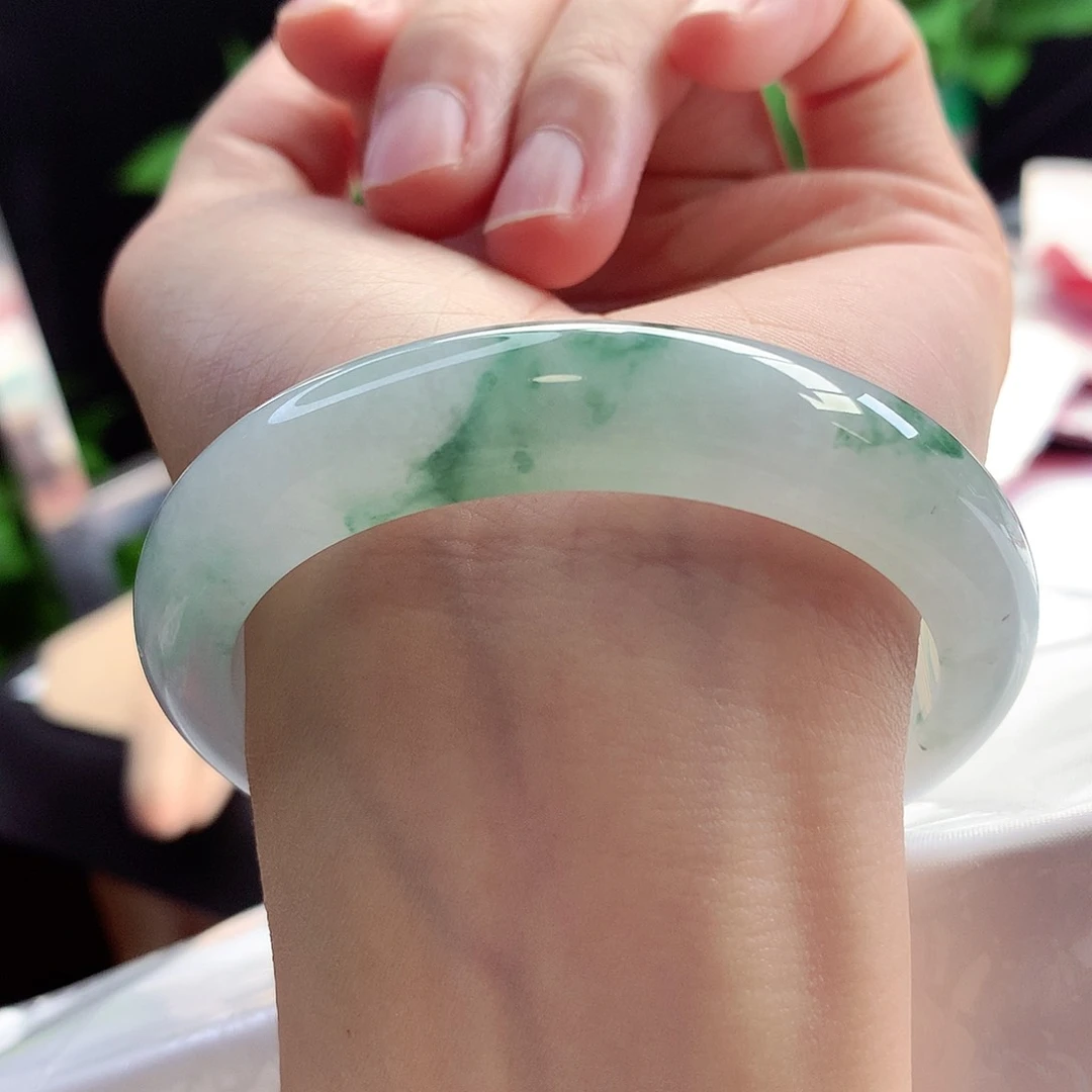 未镶嵌手镯翡翠54-55圈口冰飘绿花小万战斗机3号