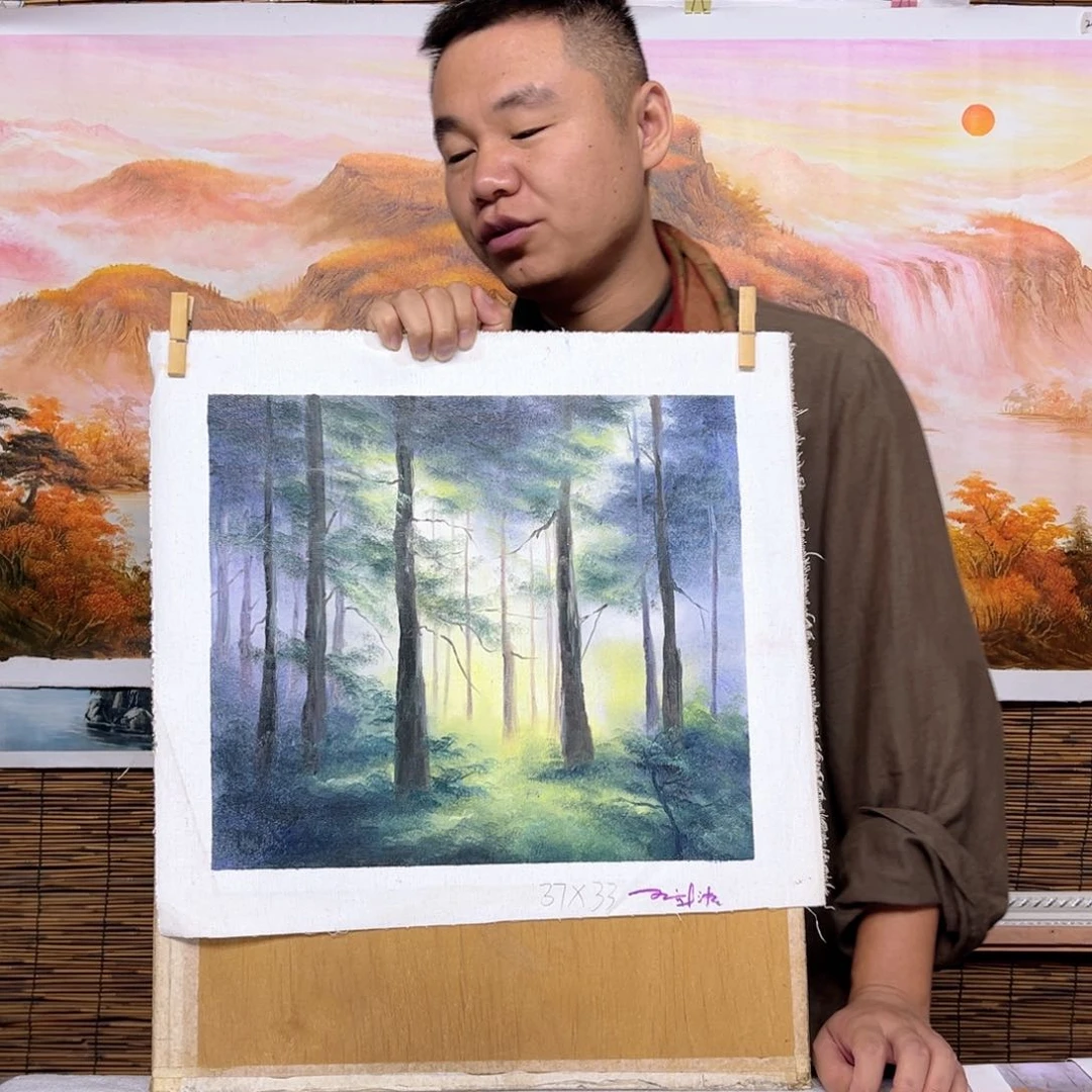 油画行路人小院绘画作品竞拍