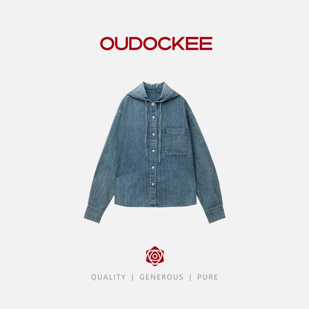 OUDOCKEE 鸥鸥【100棉】连帽牛仔 舒适时尚牛仔蓝短外套 SACN606T