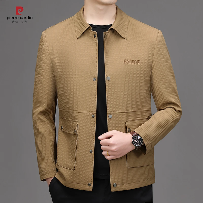 皮尔卡丹男士翻领夹克春秋季商务休闲茄克外套潮流春季新款轻奢