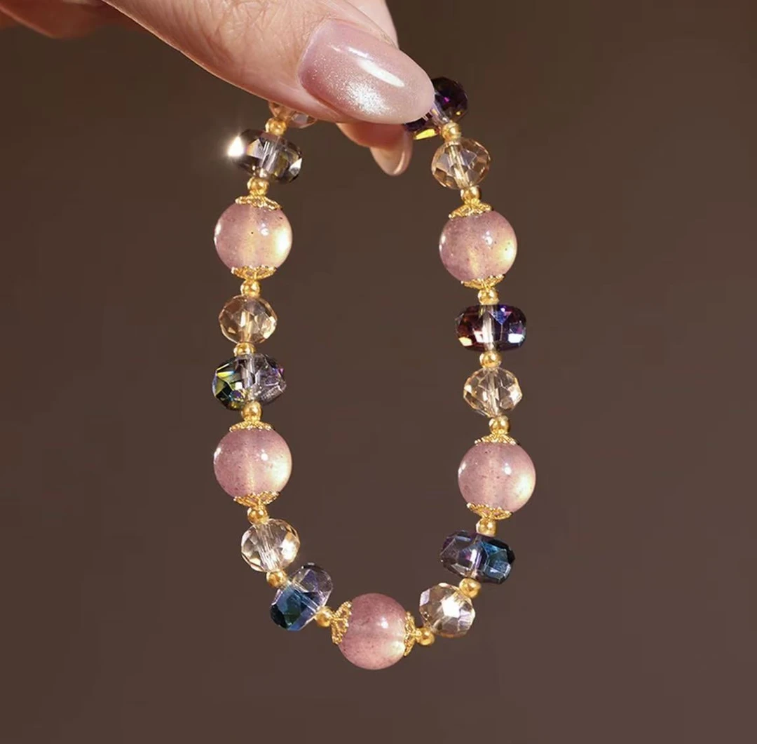 草莓晶多彩珠串送闺蜜招桃花气质手环高级感首饰