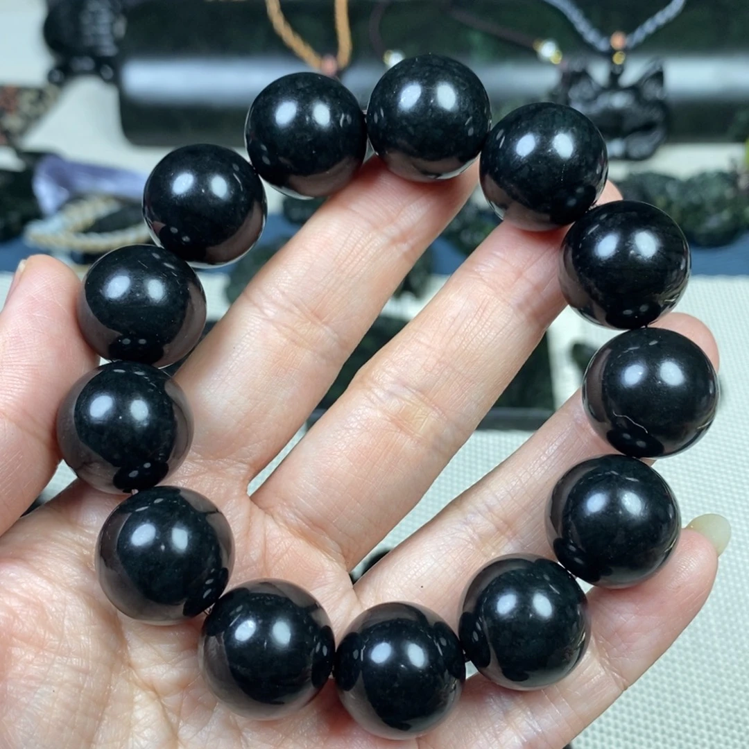 俺***狼蛇纹石玉未镶嵌手链精品药王石黑包公18mm