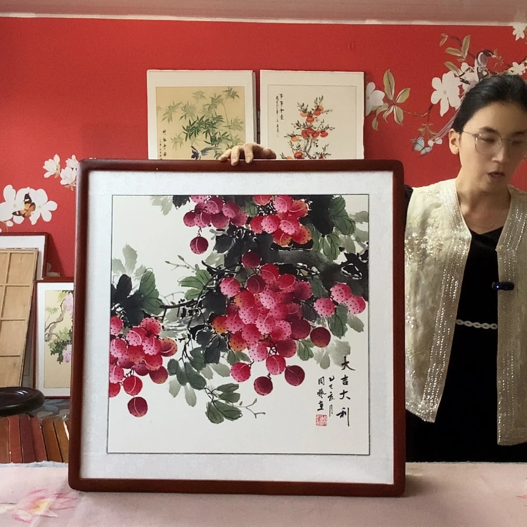 国画手写手绘带框包邮国画作品62✖️62