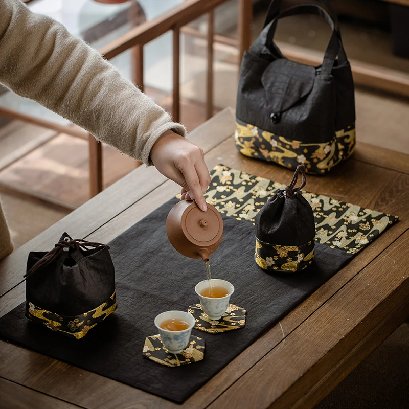 知舍香云纱云间竹流水落花干泡茶席织锦杯垫壶袋茶具便携旅行布包