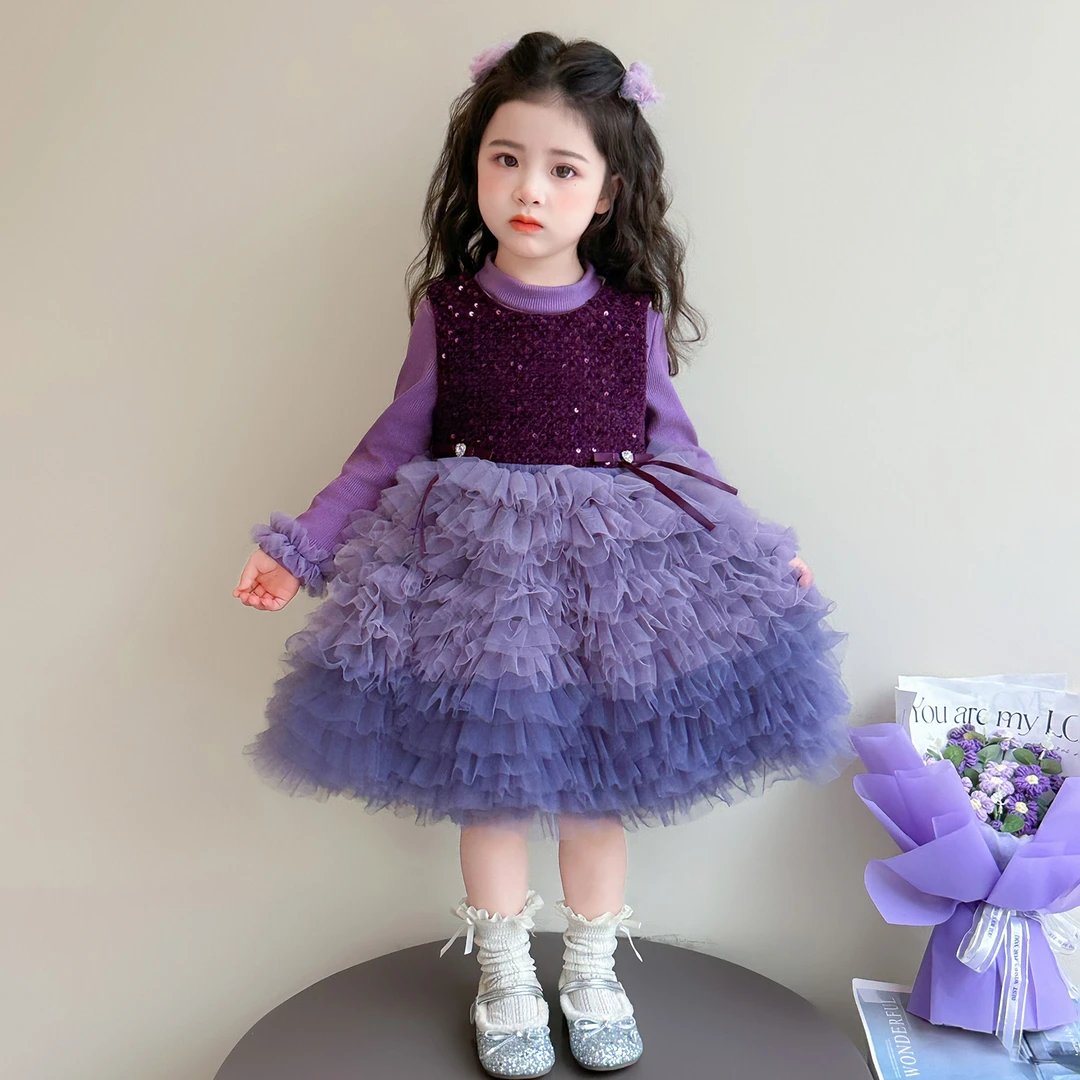 女童加绒连衣裙秋冬装2025新款加厚洋气宝宝公主蓬蓬纱裙子冬季