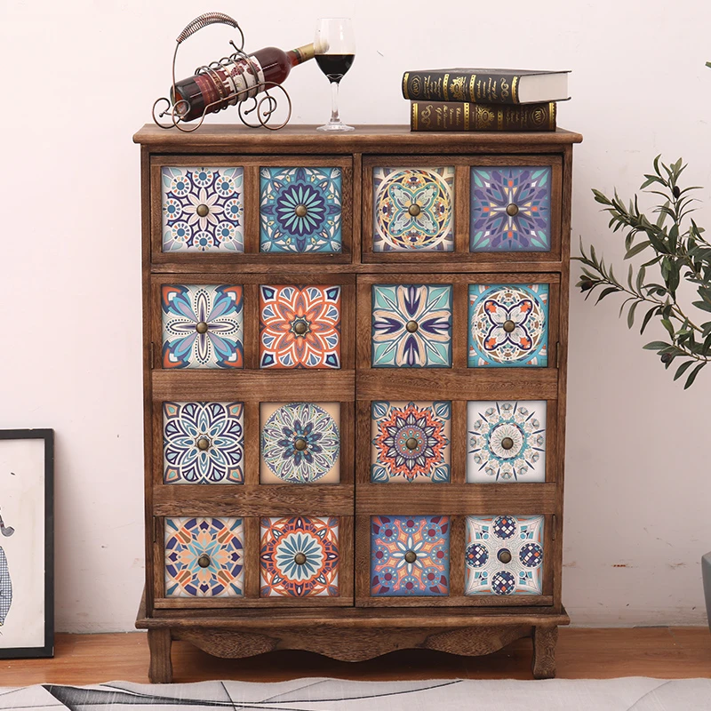 简易门口实木鞋柜美式复古家用进门鞋架收纳柜客厅阳台走廊储物柜