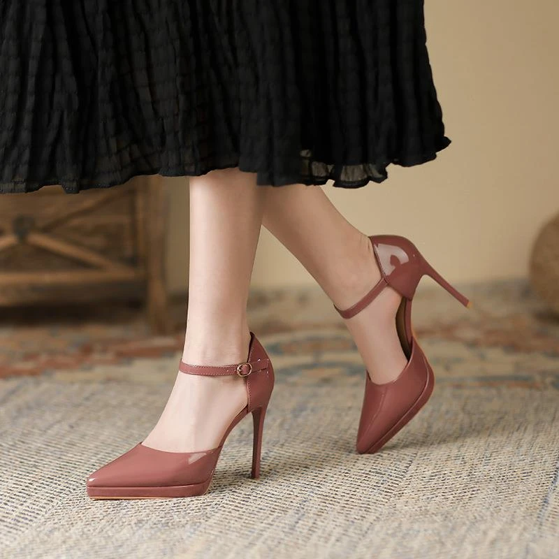 Moleubak法式气质性感高跟鞋女尖头防水台细跟鞋中空高跟凉鞋10CM