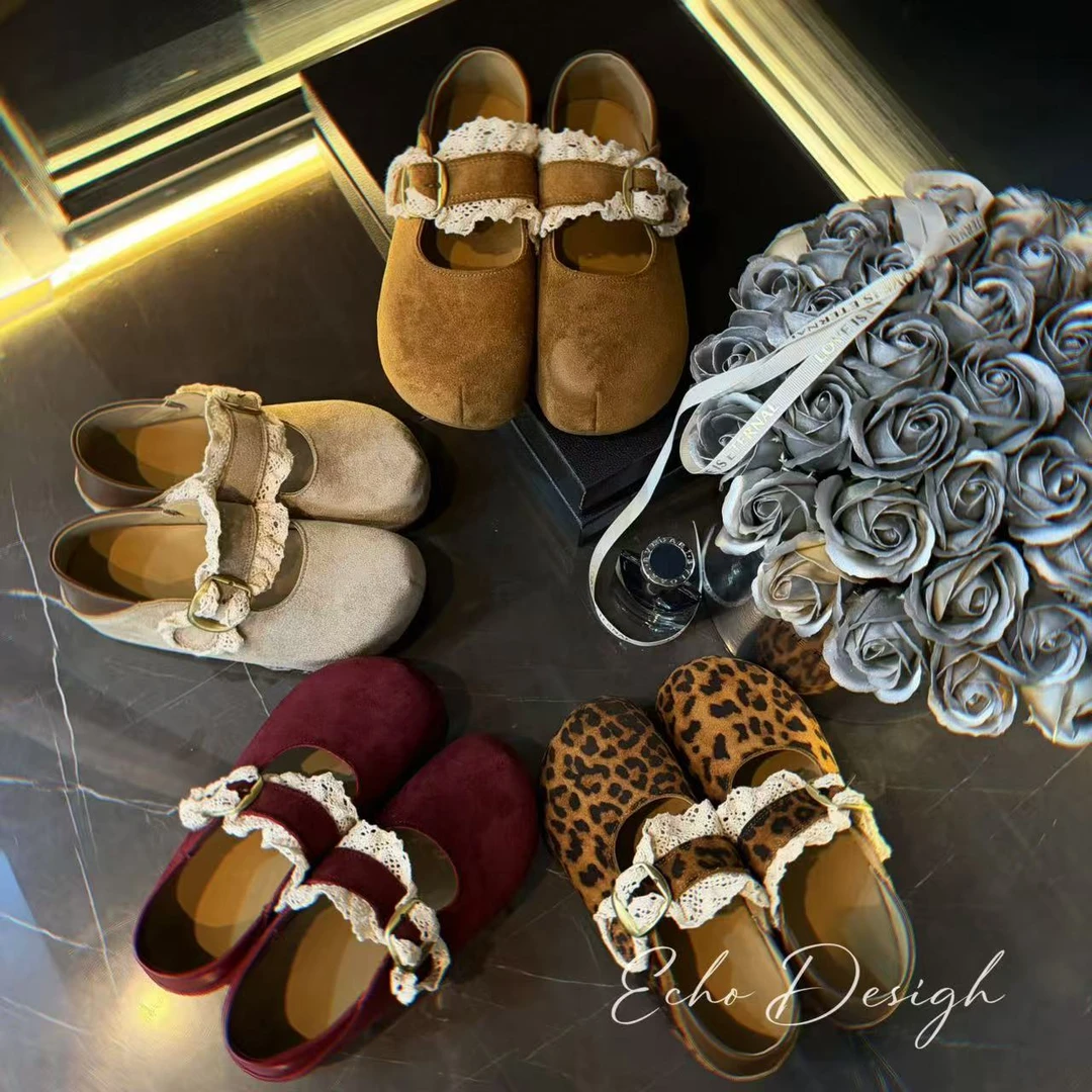 2025秋季新款超火百搭两穿显白蕾丝边珍珠花边厚底玛丽珍勃肯鞋女