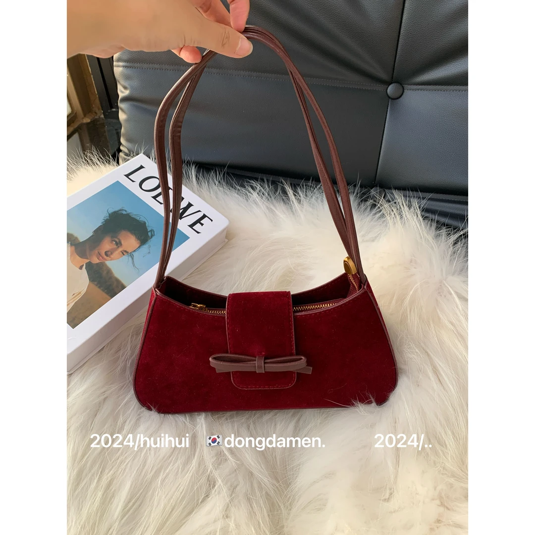 【HuiHui】韩版小众麂皮绒腋下包复古质感手提包百搭单肩包（A1492)