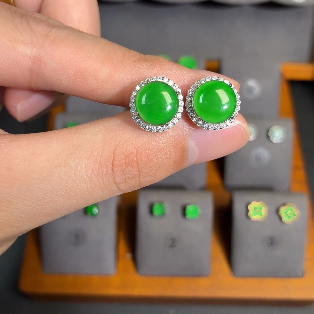 银S925镶嵌翡翠耳饰耳饰