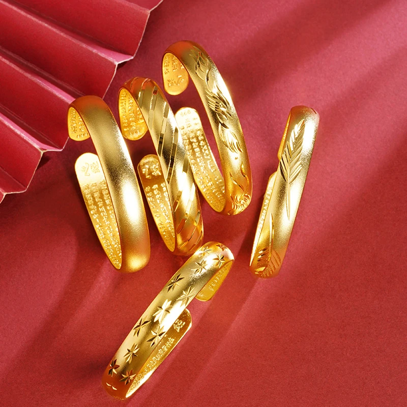 新款网红直播款古法心经手环 铜合金女款金版开口一叶暴富龙凤手