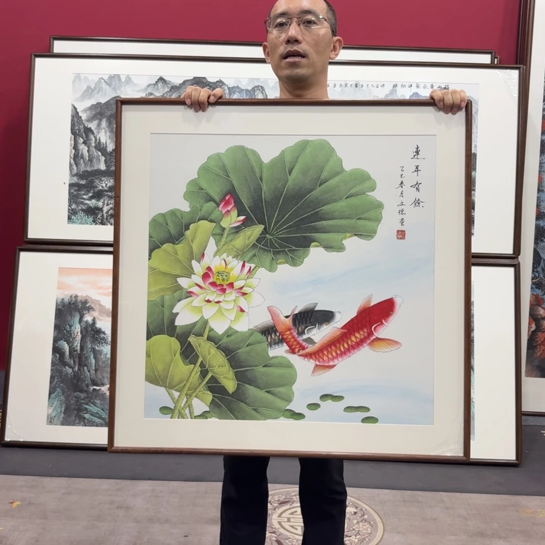 国画带框绘画80/80尺寸