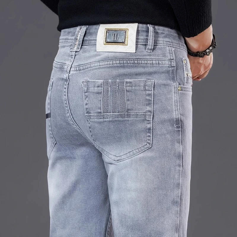 Leekody香港高端轻奢牛仔裤男2025春季新款修身小直筒休闲长裤子