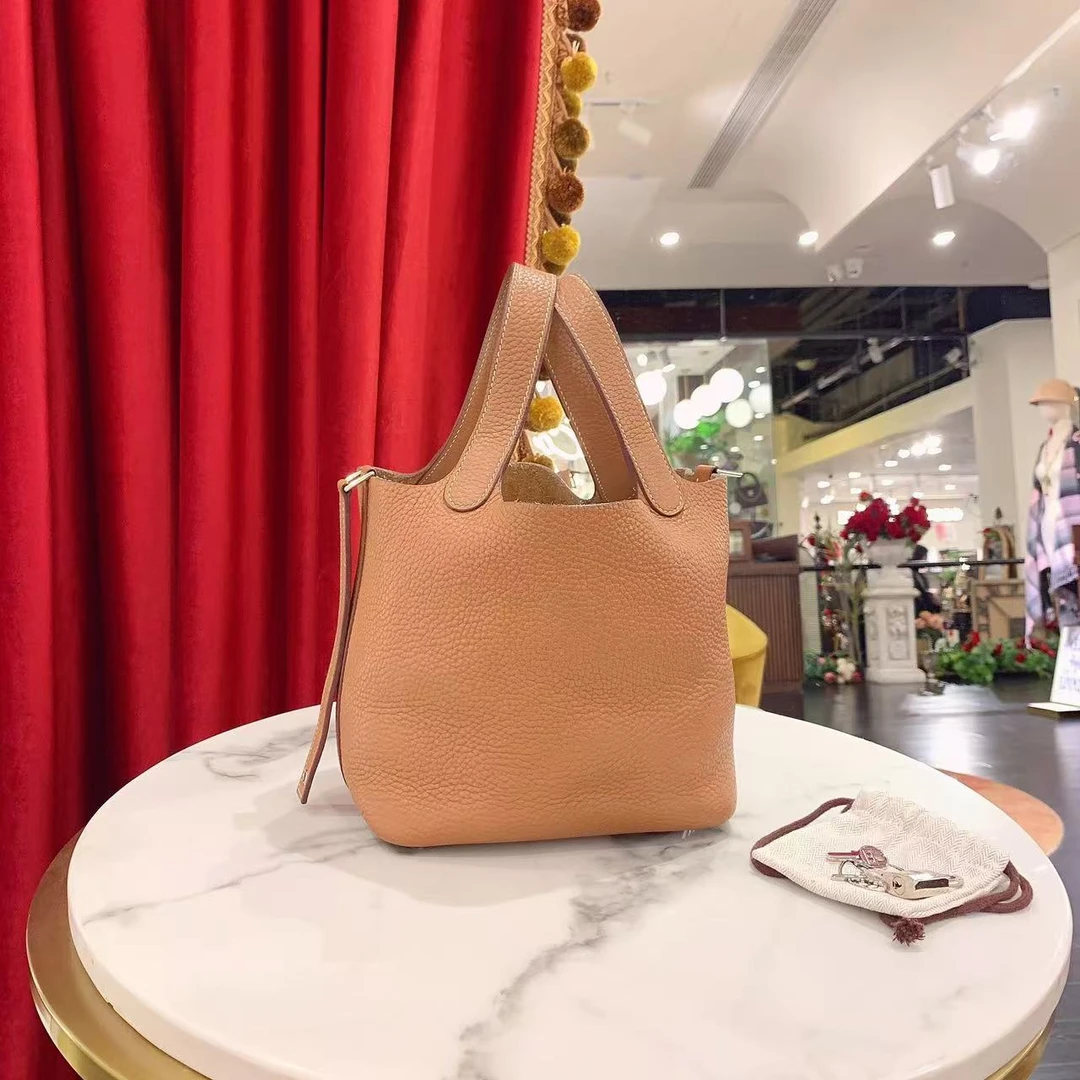 95新 Hermes/爱马仕 GGS爱马仕picotin18金棕银扣tc手提85594556