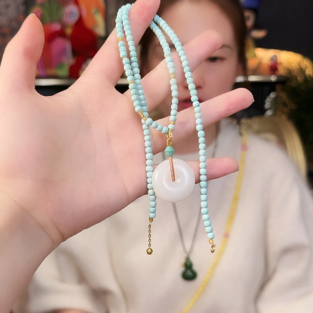 绿松石18K金镶嵌颈饰精致