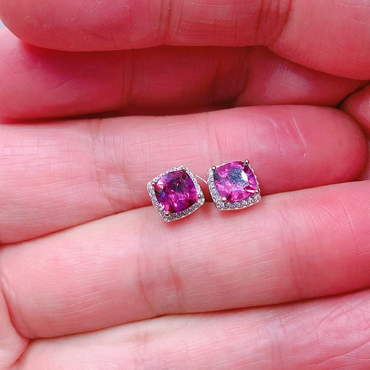 石榴石耳钉银S925镶嵌～****茵