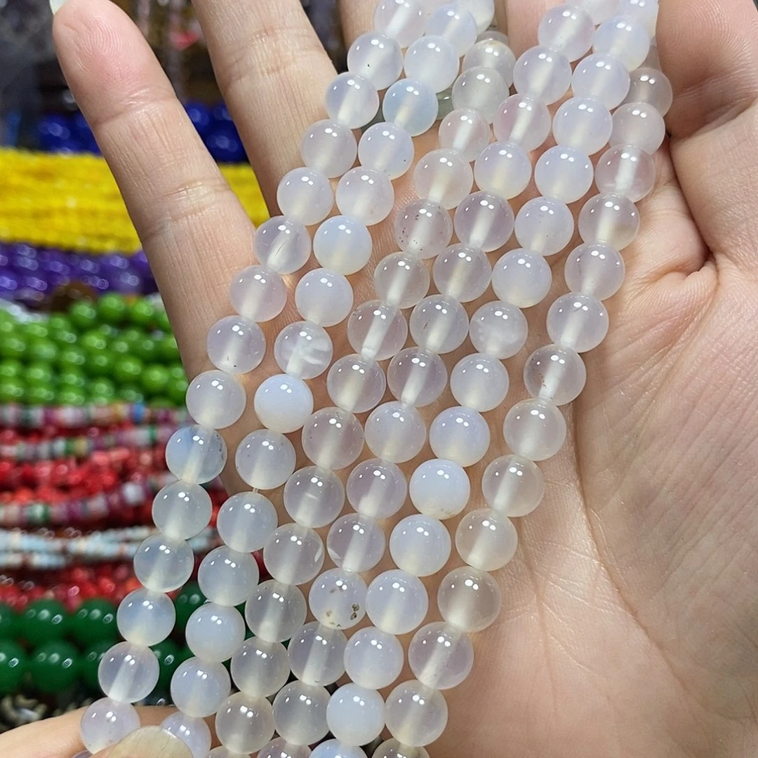 玛瑙/玉髓未镶嵌珠宝半成品荔枝冻白玛瑙一条卡8mm