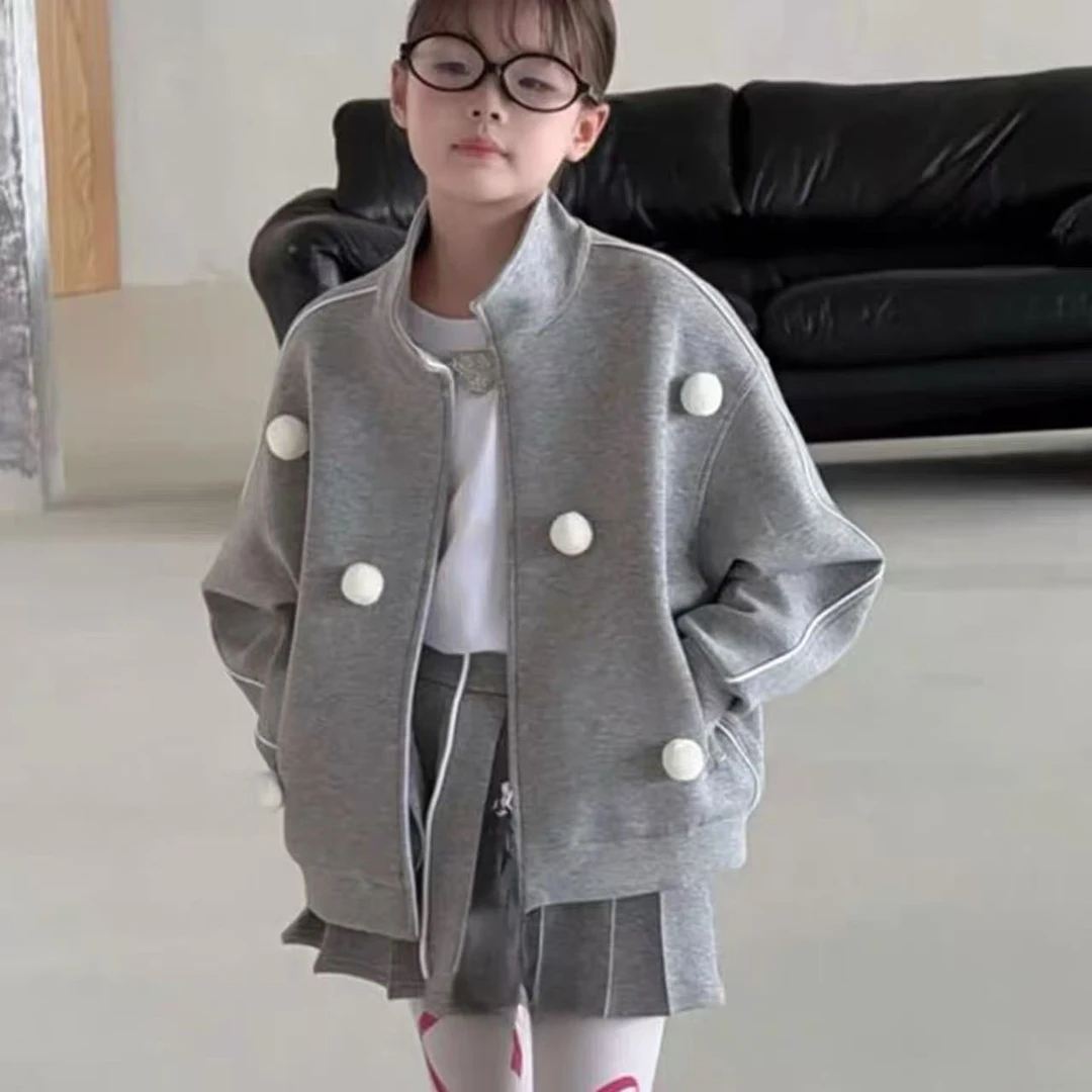 女童2025秋装新品中大童韩版休闲宽松夹克棒球服卫衣外套253038