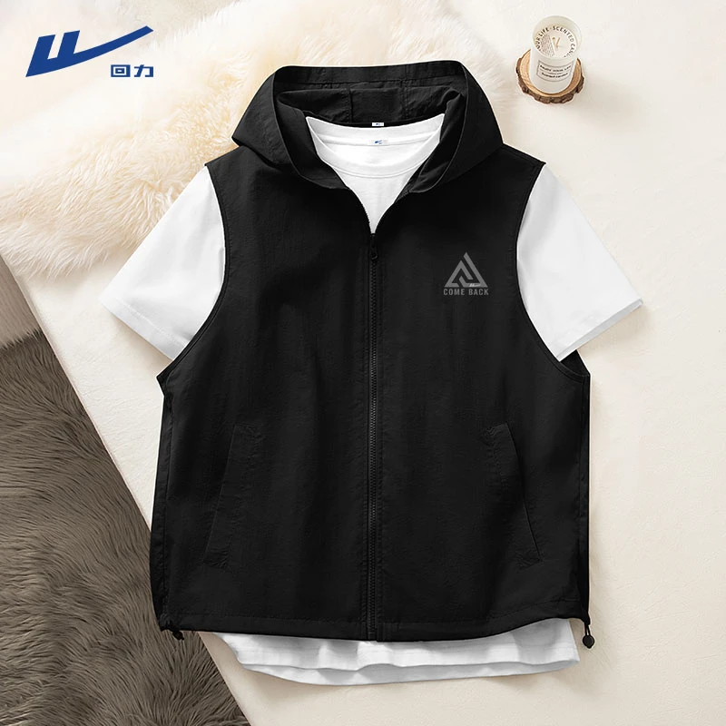 回力马甲男青少年夏季卡通休闲连帽背心2025新款轻薄无袖上衣男生