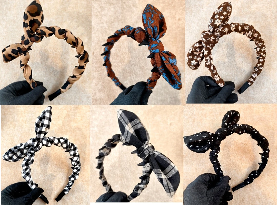 新款韩版少女风兔耳朵纽结反着戴齿梳2025发箍外出百搭豹纹发箍