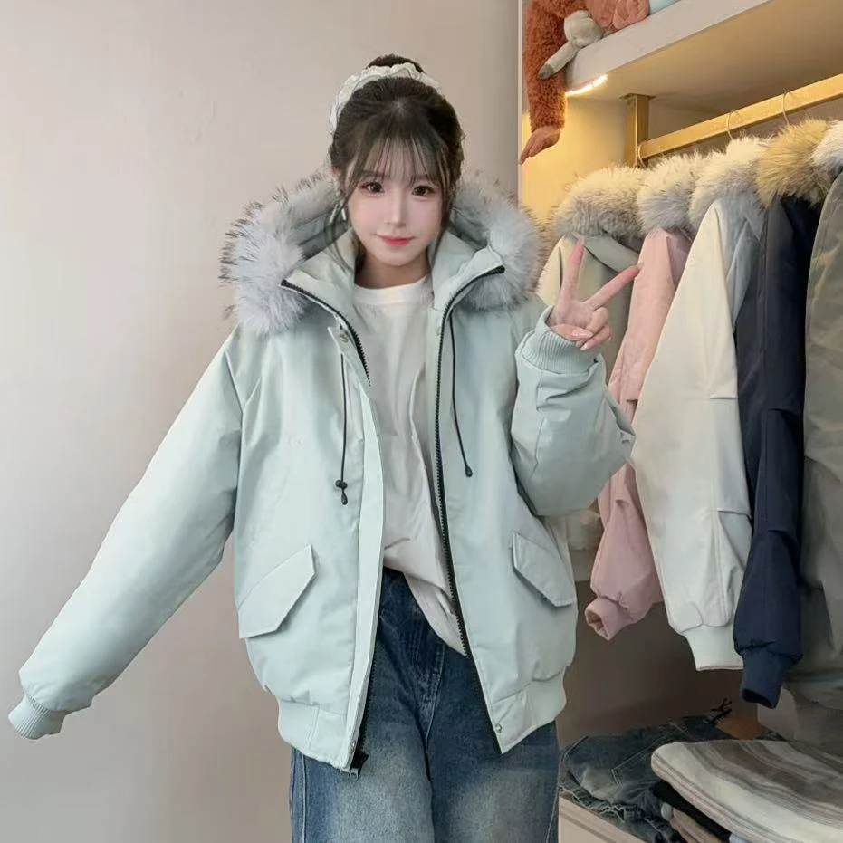 潮牌大口袋设计加厚压缩空气棉座山雕可拆大毛领派克棉服男女同款