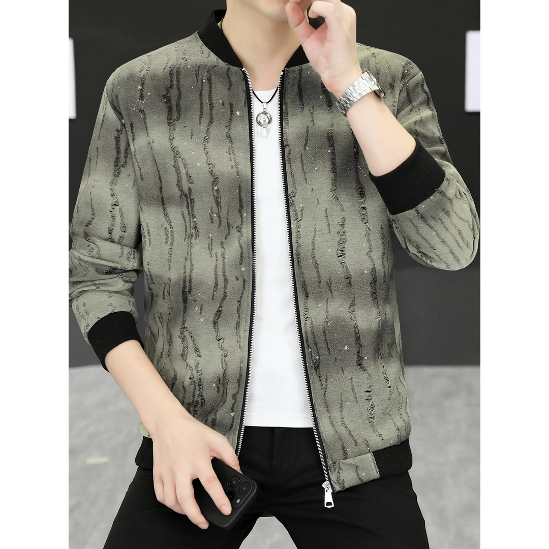 ICCLEK2025新款外套男春秋季潮流休闲帅气破洞棒球领男士秋装夹克