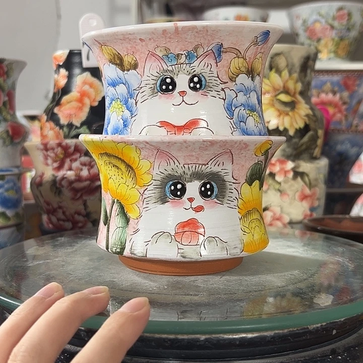景德镇幸运花盆手绘韩式花盆