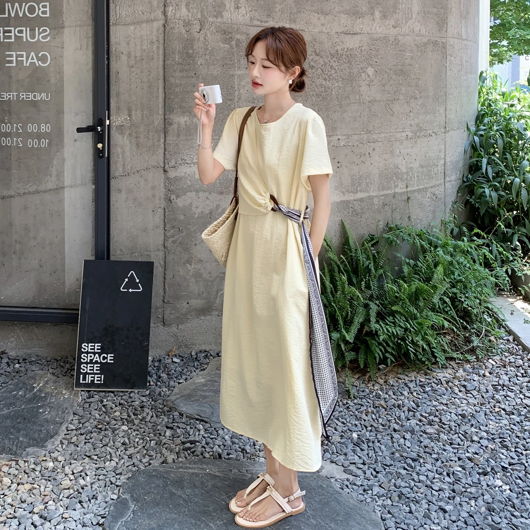 设计感小众独特T恤裙女2025夏季新款法式复古收腰显瘦气质连衣裙