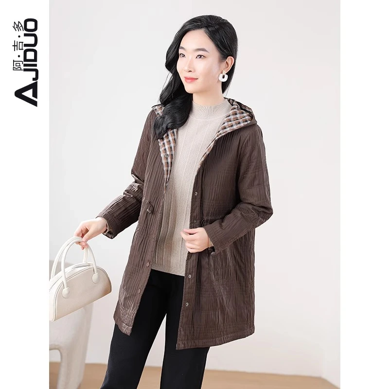 A20603阿吉多连帽收腰棉服女2025年新款厚实保暖棉衣洋气大码外套