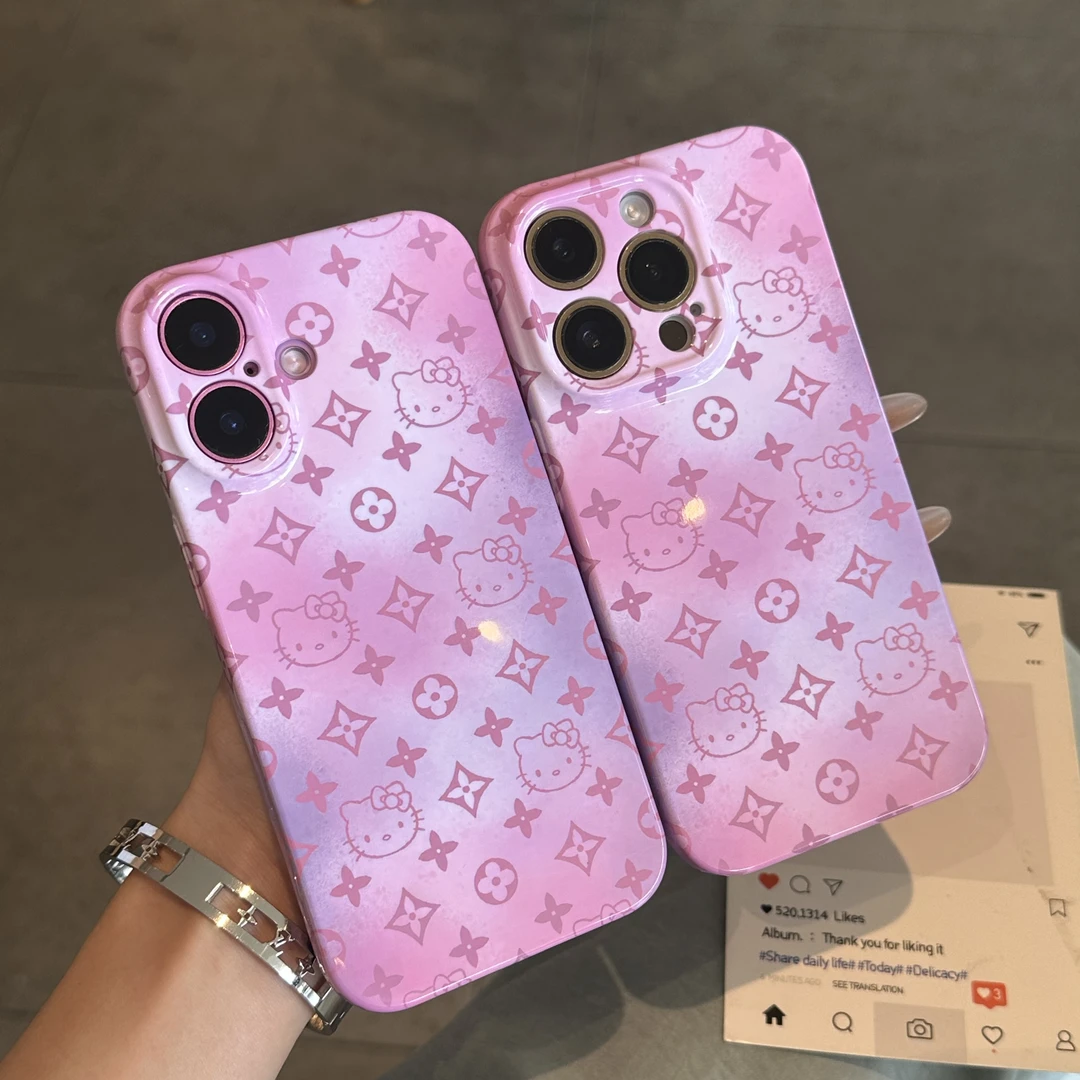 欧克里里老花纹Kitty猫适用苹果17promax手机壳华为vivo小米oppo