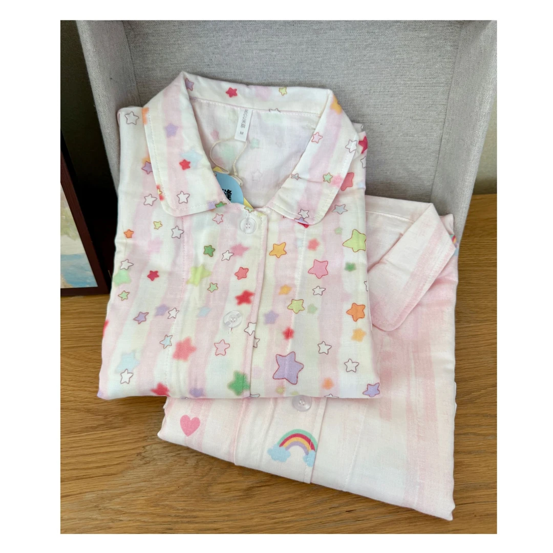 全棉双层棉纱长袖长裤印花春秋睡衣家居服套装222